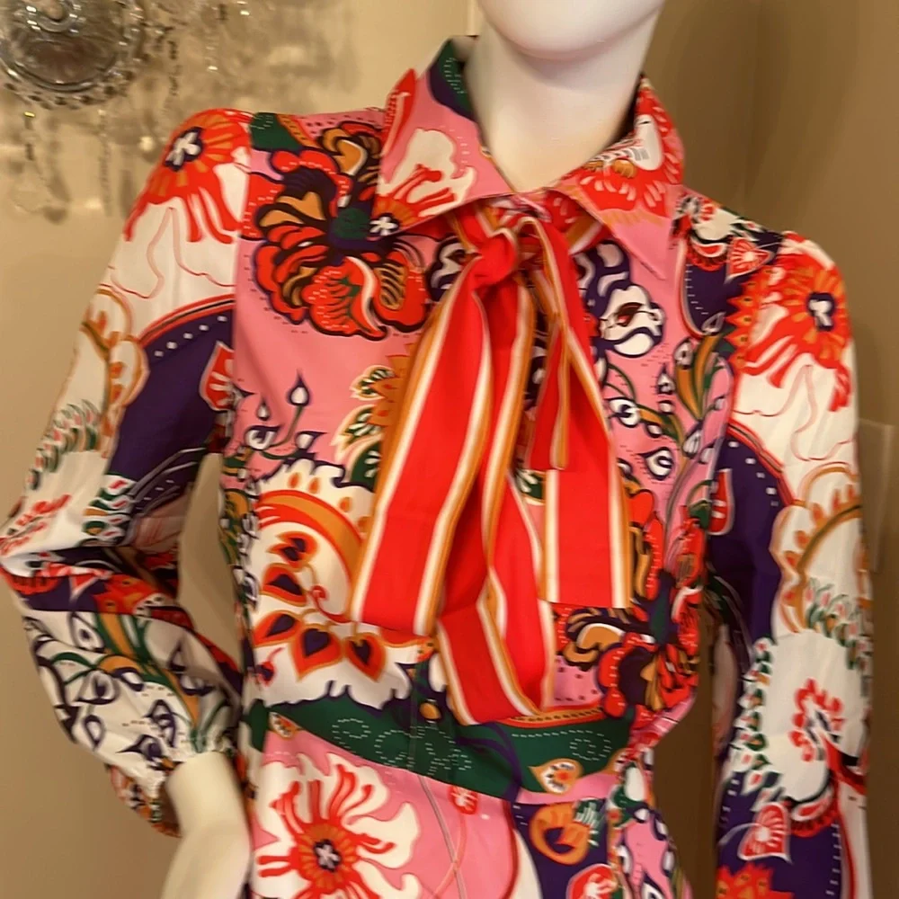 Dalia MacPhee Floral Shirtdress Shirt Style A-Line Dress Size S - Picture 13 of 14